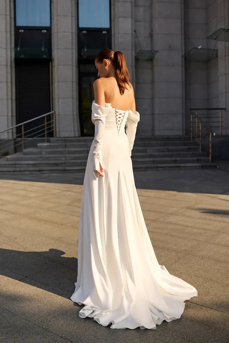 Sexy Beach Wedding Dress Off the Shoulder Beading Sequins Silt Satin Mermaid Bridal Gown Bride Dresses New Robe Mariage