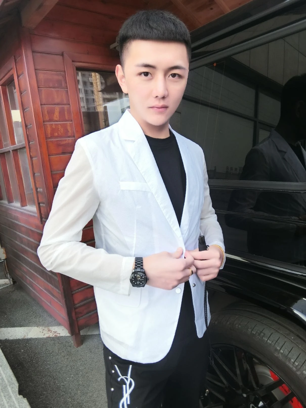 

Ultra-Thin Summer Men's Suit Jaet Sun Protection irt Sli Youth Faionable Breathable Lightweight Commute Sle