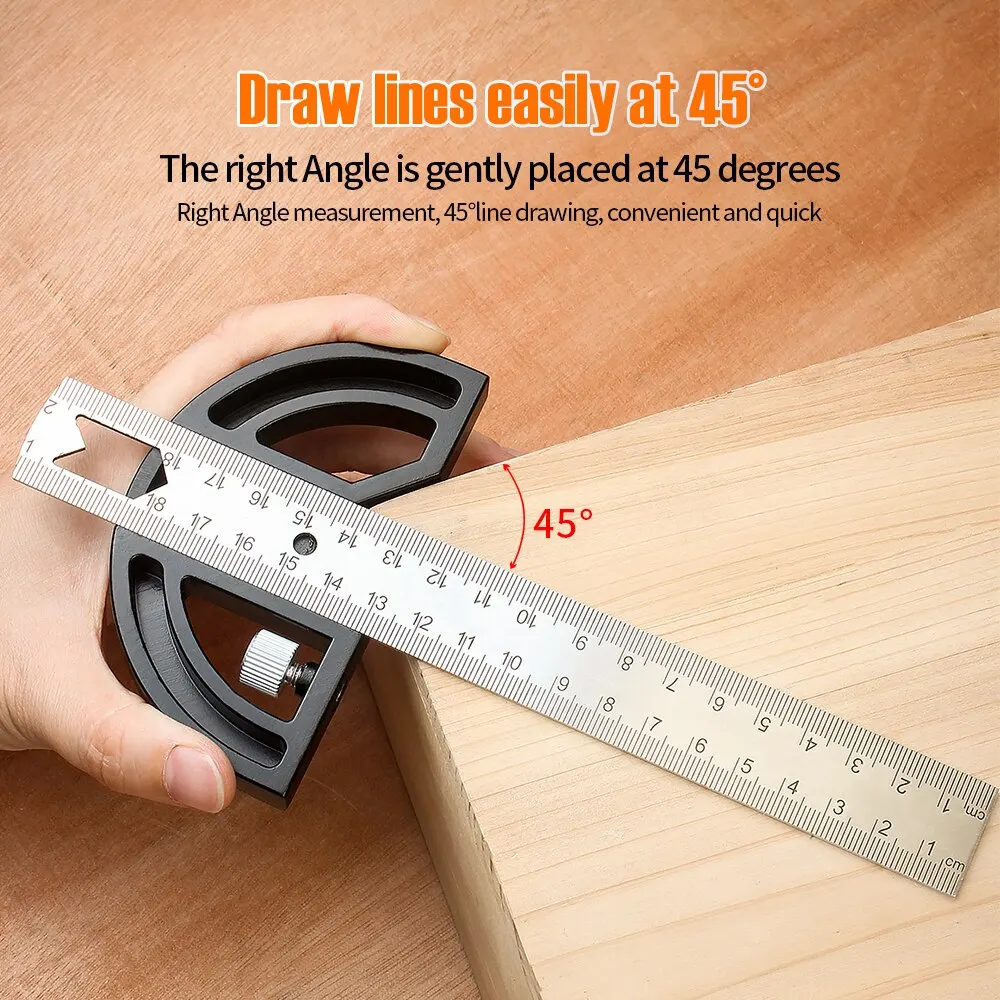 8in Angle Gauge Measurement Stainless Steel Precision Multifunctional Angle Protractor Adjustable Protractor Angle Finder