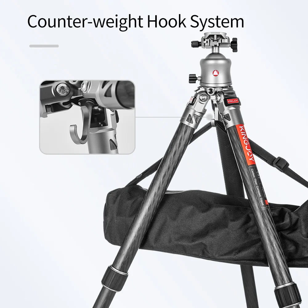 KINGJOY SLR DSLR Camera Tripod Lightweight and Compact Carbon Fiber Tripod Stand with 360 Panorama Ball Head Quick Release Plate