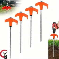 YANBIGUO 4 Pcs screw-in tent piles-ground anchor screws,new metal screw tent nails,heavy nails camping piles,outdoor,Yard,Garden