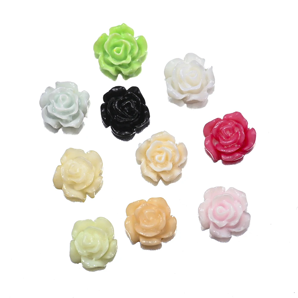 100Pcs Resin Cute Rose Flower 3D Black Rose Five-Petal Flower Petal Flatback Stone Arylic Nail Art Rhinestone Gem Decoration 6mm