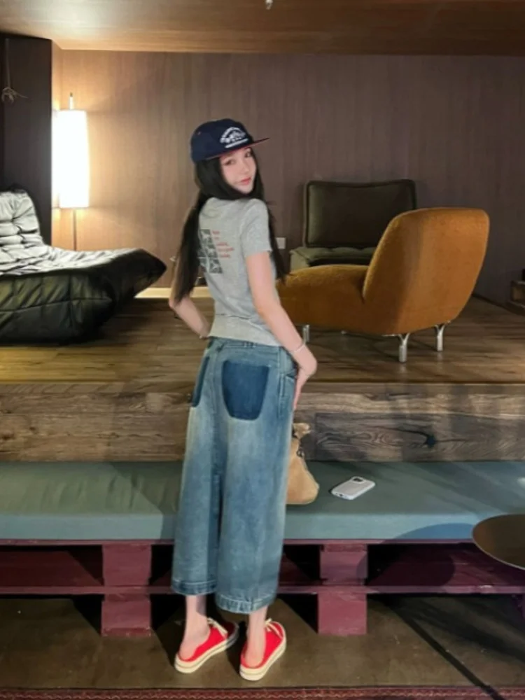 Korean Style Denim Classic Never out of Date Double Crafted Wrap around a Line  Skirt with Back Split Natural Waist Jeans