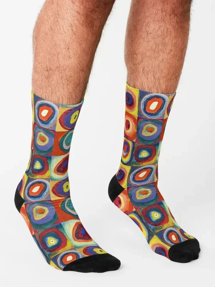 Wassily Kandinsky - Kleurstudie, Vierkantjes met concentrische cirkels - Bauhaus Art Sokken modieuze kousen Sokken Dames Heren