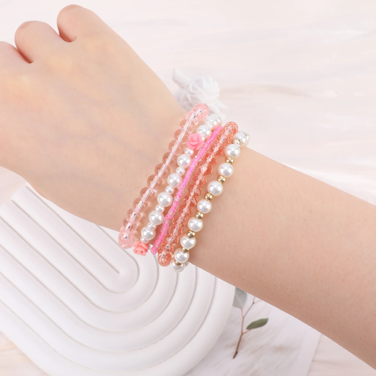 IDEAJOY Pink Beads Bracelets For Women Fashion Jewelry for Ladies Girls Birthday Christmas Gifts Trendy Bohemian Beaded Bracelet