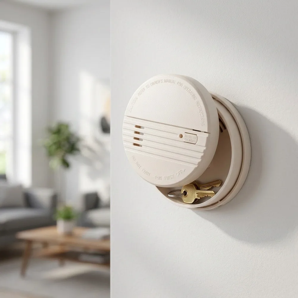 Modern Disguised Smoke Detector Storage Safe Decorative Container For Home Office Small Valuables Private Security Accessory
