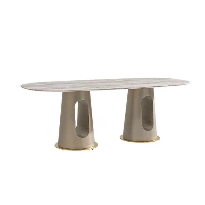 Light luxury marble dining table Home villa High-end long dining table and chair combination New oval