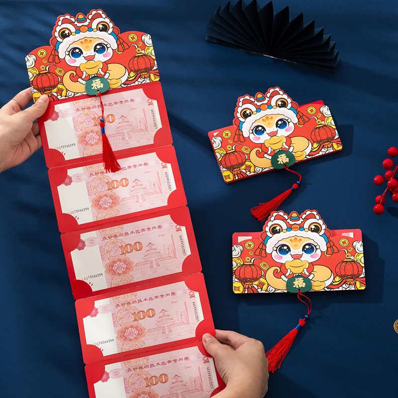 الإبداعية 2/6/8/10 الكرتون للطي الحزم الحمراء 2025 CNY ثعبان النقدية شنطة هدايا عيد ميلاد الزفاف مهرجان الربيع المغلف الأحمر