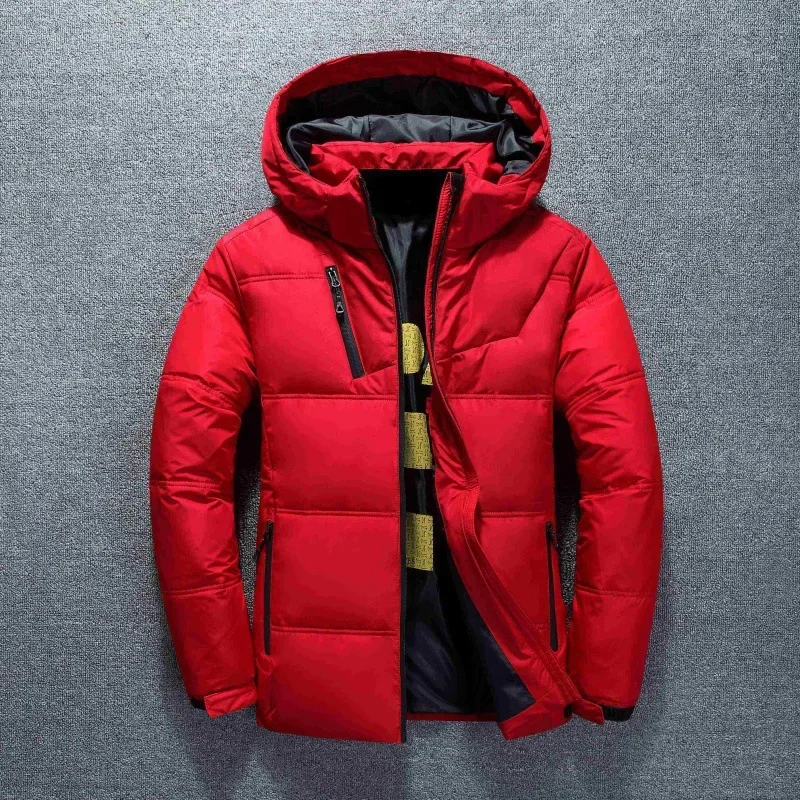 

Outdoor Windproof White Duck Down Jacket Men Casual Hooded Overcoat Clothes Men's Coat Winter Removable Cap Parkas Solid Color
