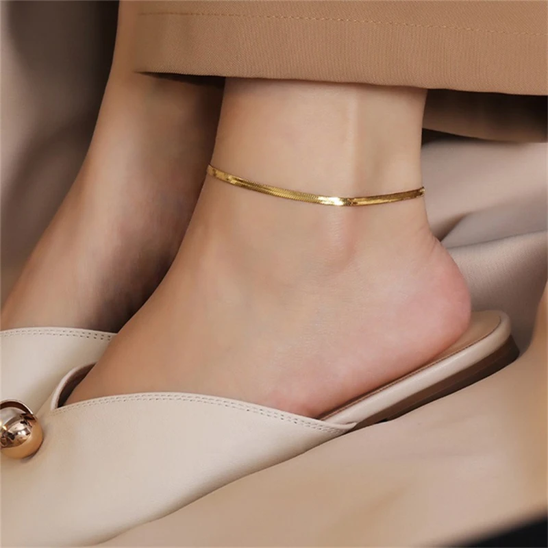 Klinge Kette Fußkettchen für Frauen Punk gold Armband auf Die Bein Edelstahl Schlange Ketten Mode Strand Zubehör Schmuck C046 – Detail 2