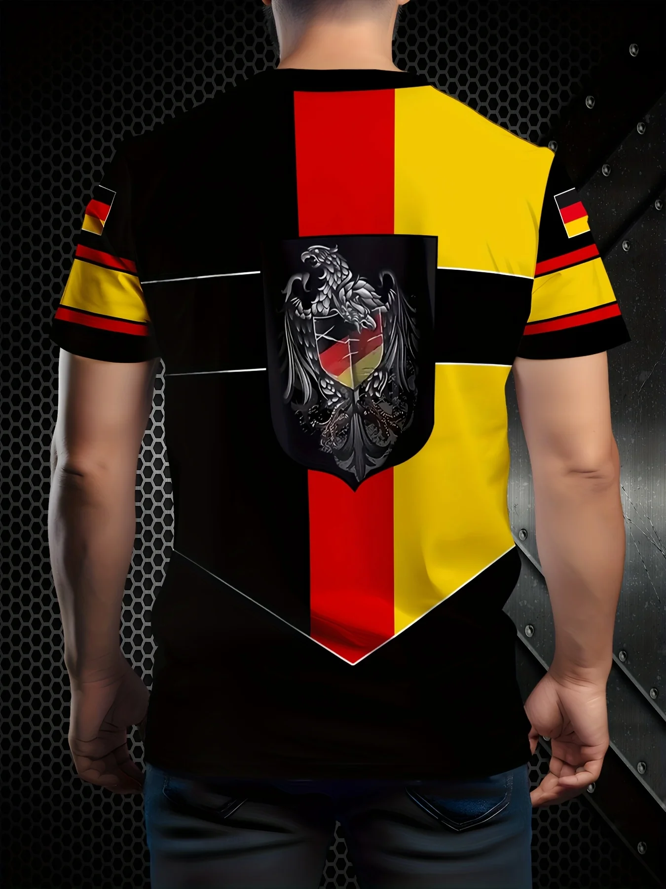 تي شيرت ألماني بطباعة ثلاثية الأبعاد، تي شيرت صيفي كاجوال برقبة دائرية للرجال. #2