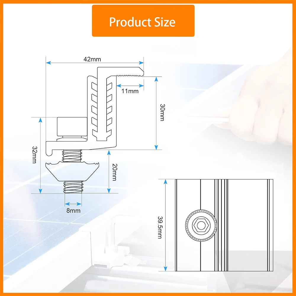 Imagem -06 - Montagem do Painel Solar z Bracket Braçadeira Final Ajustável Braçadeiras de Alumínio para o Sistema de Montagem Fotovoltaica do Painel Solar
