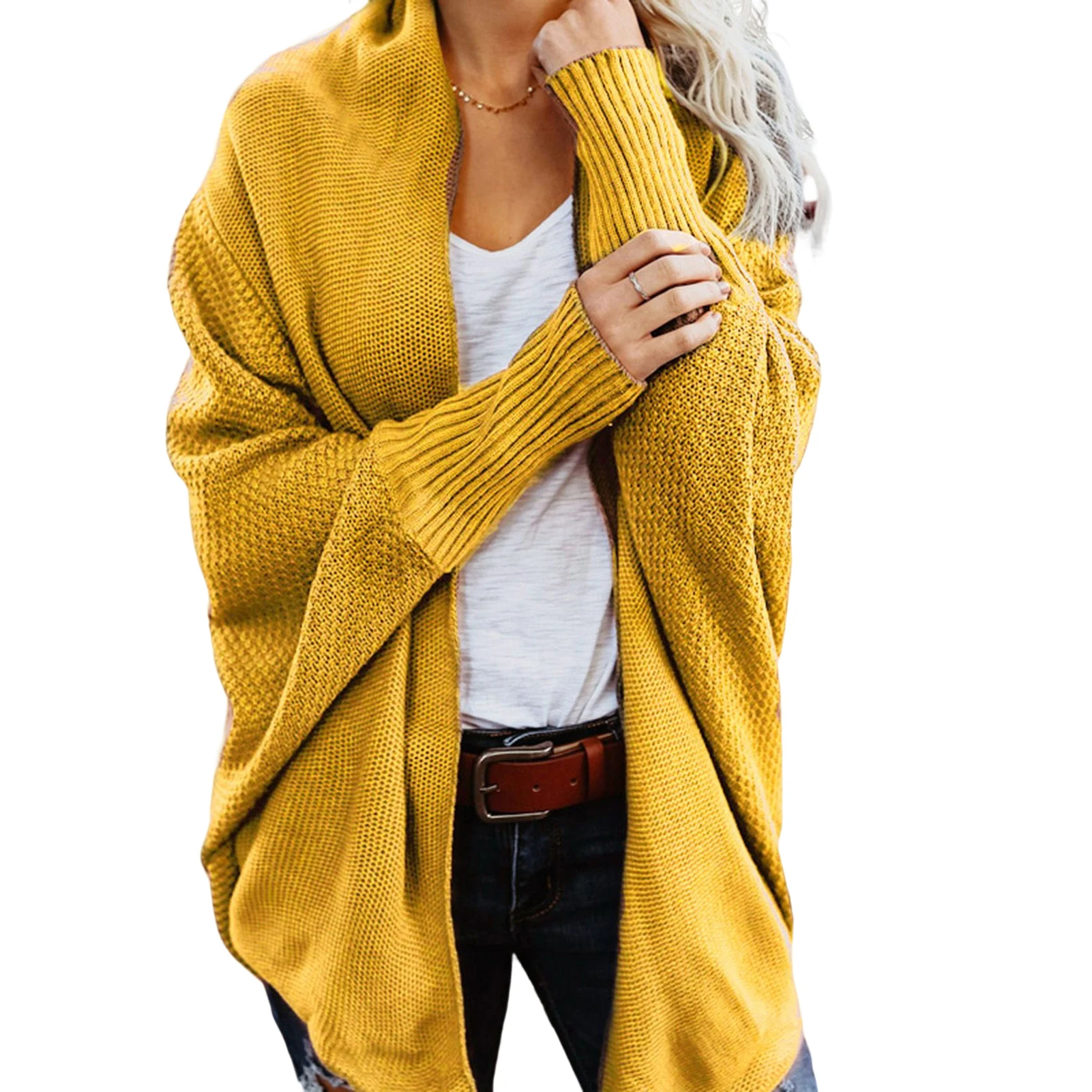 Women\'s Sweater for Casual Bat Sleeve Solid Open Front Cardigan for Club Travel Outdoor Wear