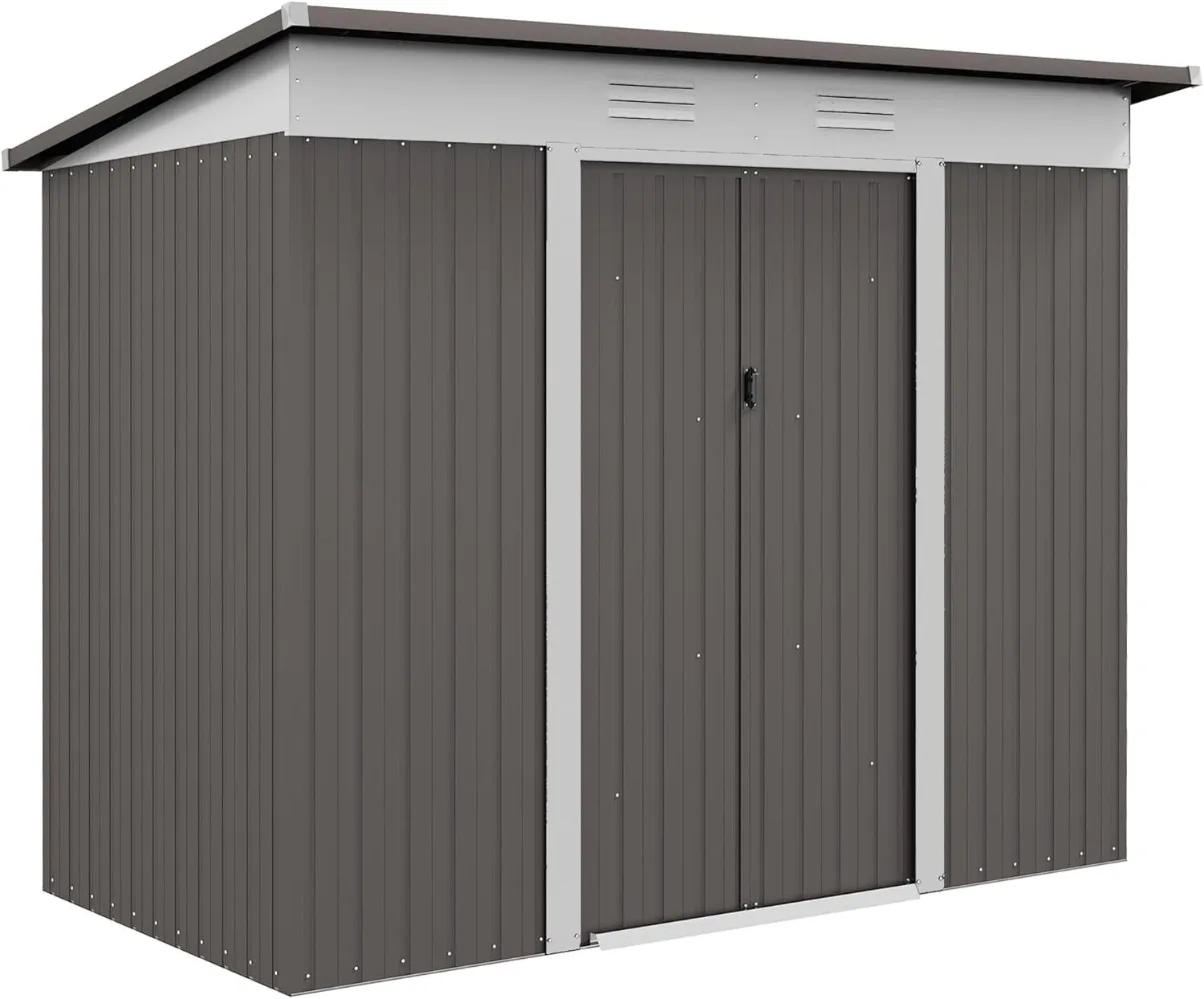 

Outsunny 8' x 4' Metal Lean to Garden Shed, Outdoor Storage Shed, Garden Tool House with Double Sliding Doors, 2 Air Vents