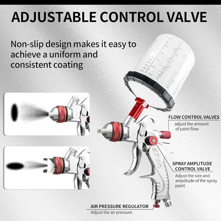 مسدس رش الهواء HVLP Gravity Fed مع فوهات 1.4 1.7 2.0 2.5 مم وأكواب طلاء للاستعمال مرة واحدة 650 مل لتطهير السيارات وH