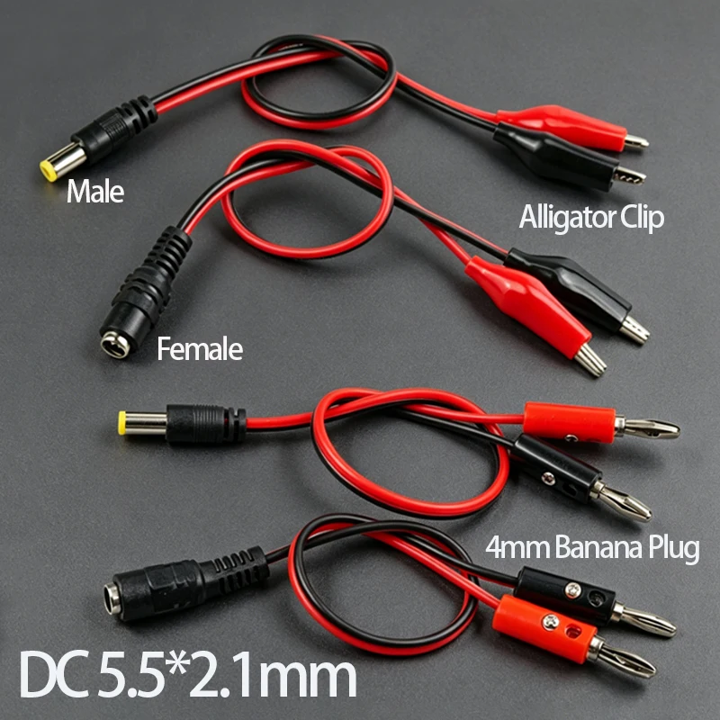 1 Stück DC5.5*2.1mm Stecker auf 4mm Bananenstecker / Krokodilklemmen DC-Stromkabel Verbindungskabel 25CM Lang