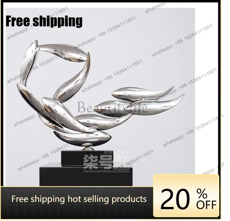 LJY  living room has fish stainless steel metal sculpture ornaments every year, hotel electroplating abstract decorations