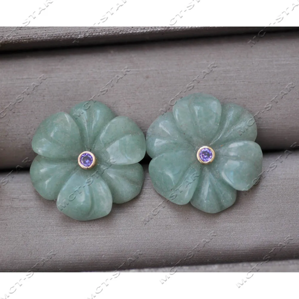 

MTC·STAR Natural 25mm Green Jasper Yellow Jade Blue Lapis Lazuli Pink Crystal Hand Engraving Flower Earring CZ (Z14620)