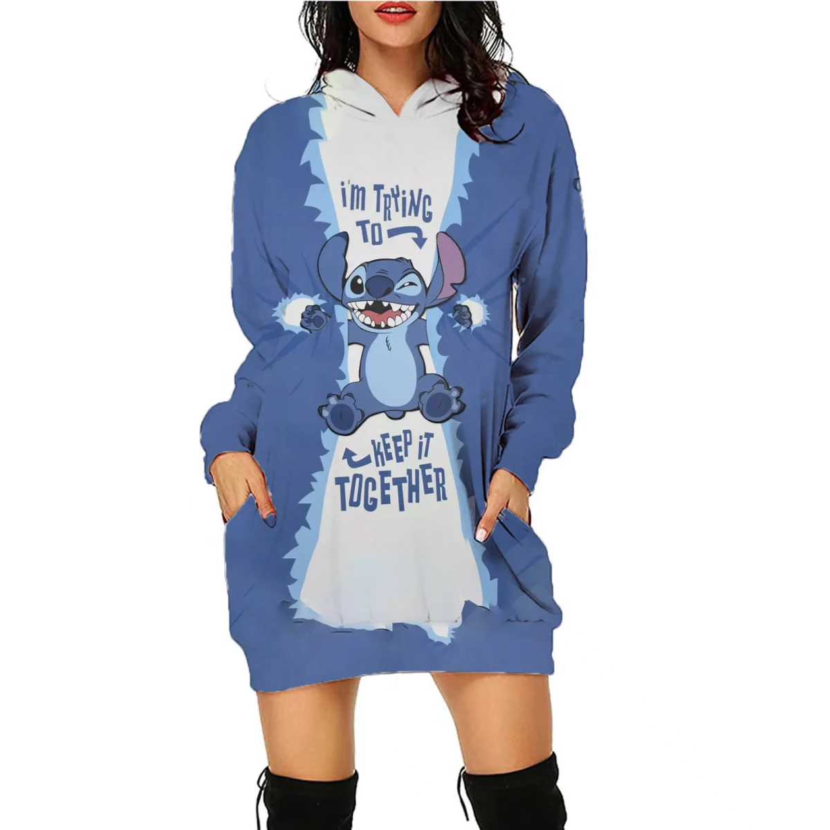 Stitch Fashion Kawaii Hoodie Dresses Stitch Women Disney Sweater Dress Luxury Party Disney Mini Y2k Long Sleeves Women Dress