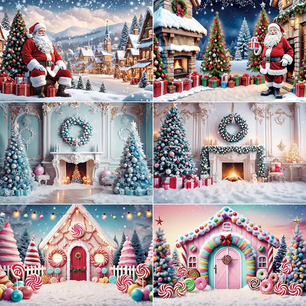 

MOON.QG Christmas Backdrop Xmas Photography Background Trees Gifts Fireplace Outdoor Home Decoration Winter Back Drop Supplies