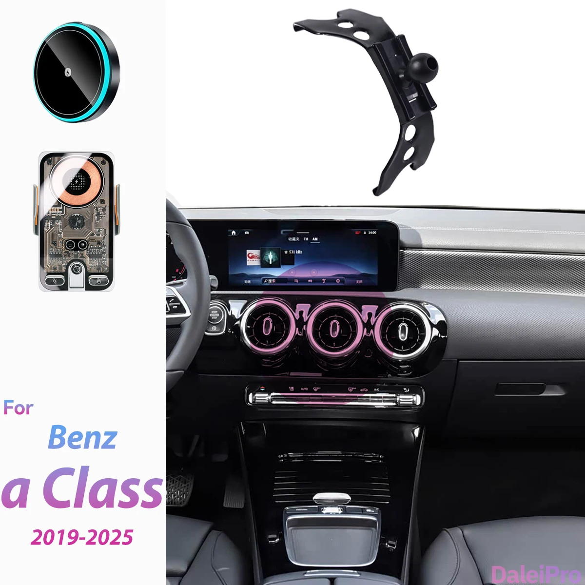 Suporte para Telefone de Carro para Mercedes Benz Classe A W177 2019-2023 2024 2025, Carregador Sem Fio, Suporte Magsafe com Fixação Automática e Ímã 