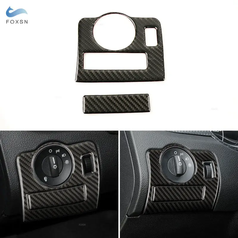 

2pcs Car Carbon Fiber Interior Accessories Headlight Switch Panel Frame Trim Stickers For Ford Mustang 2009 2010 2011 2012 2013