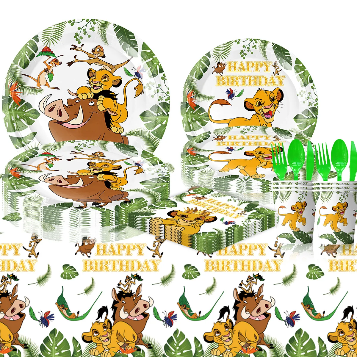 Simba o rei leão tema aniversário festa decorações kit, guardanapos de papel, placas, copos, balões, fundo da bandeira, suprimentos