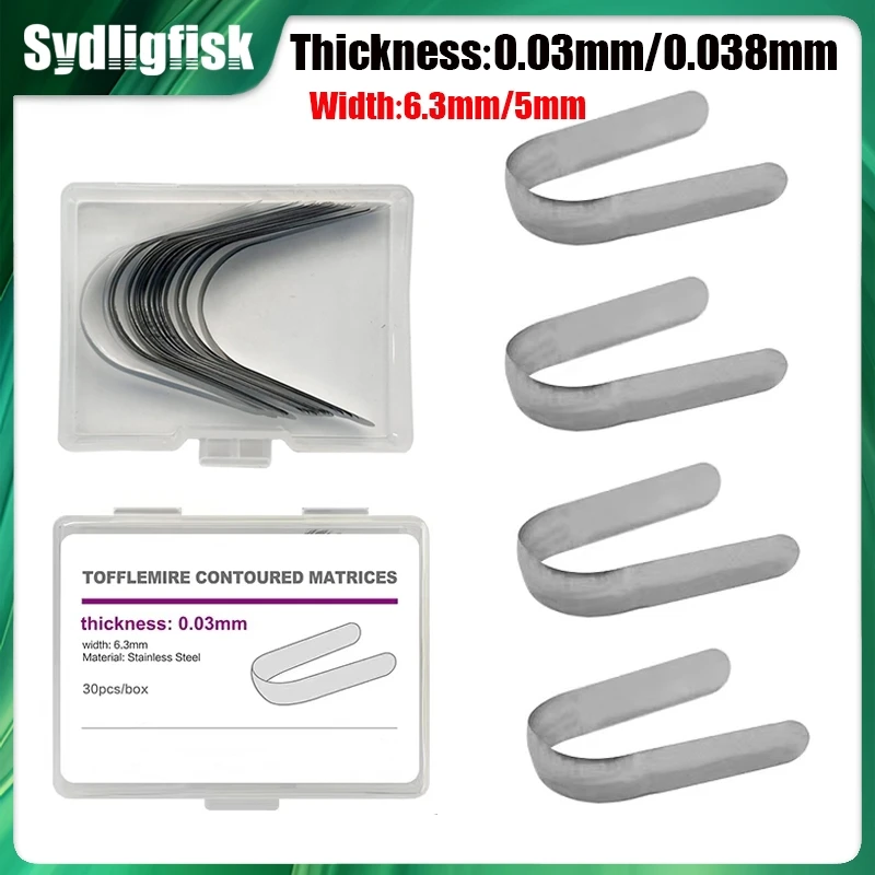 

30Pcs Dental Matrix Tofflemire Contoured Matrices Double Contoured Stainless Steel Matrix Bands Width 6.3mm/5mm Dentist Material