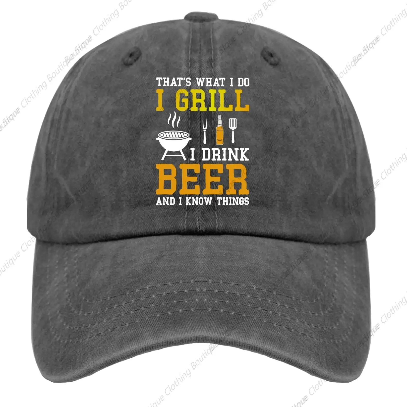 

That's What I Do I Grill I Drink Beer and I Know Things Hats Camping Hat Pigment Black Womens Beach Hat Gifts for