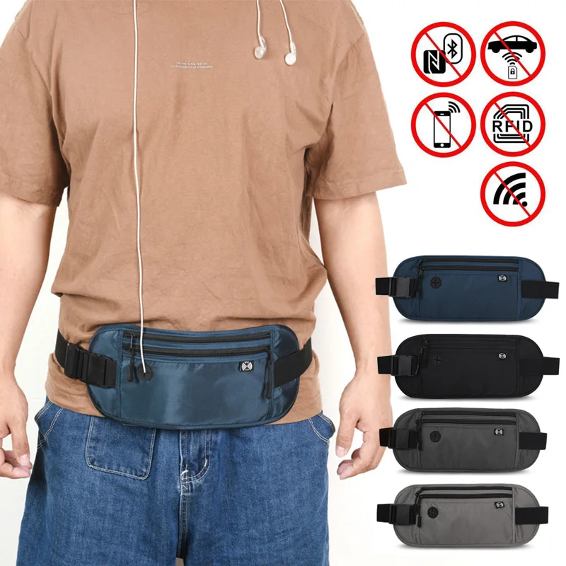 Waterproof Outdoor Travel Belt Wallet RFID Blocking Waist Bag Multifunction Fanny Pack Signal RFID Blocking Passport Holder Bag