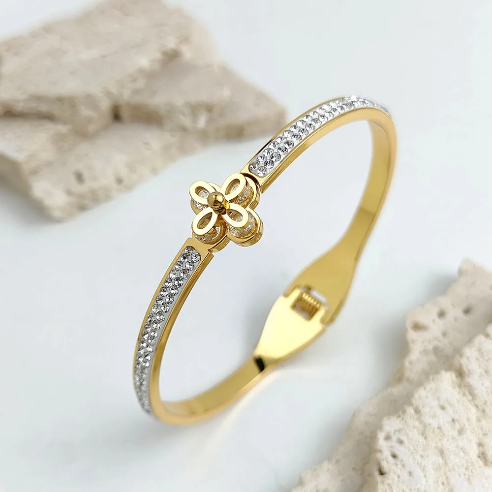 

New four-leaf clover zircon stainless steel gold-plated 18K bracelet, high quality waterproof silver jewelry, gift for couples