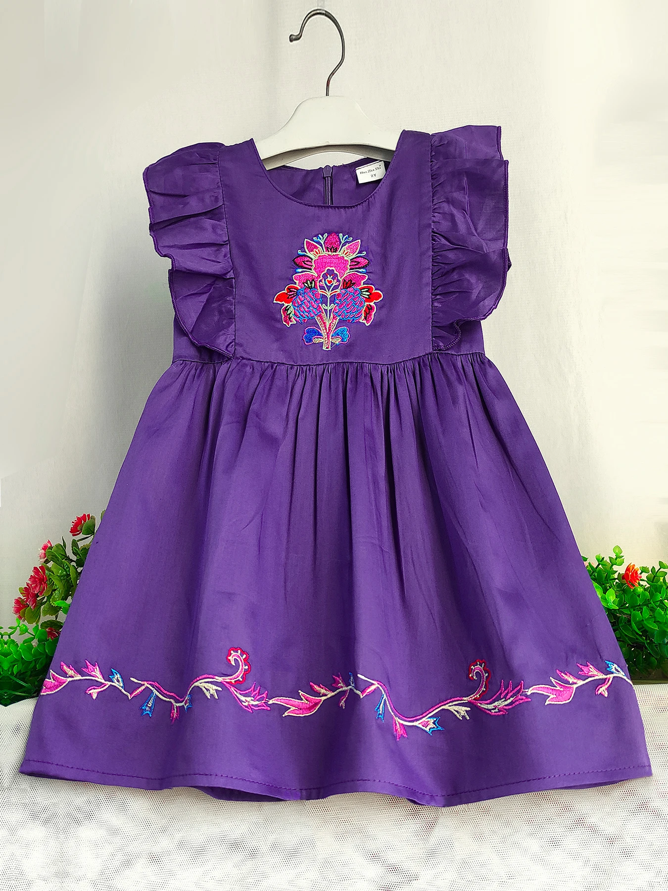 Girls Casual Embroidered Floral Dress Little Girls Fashion Birthday Gift Princess Dress Kids Pure Cotton Puffy Sleeve Clothes