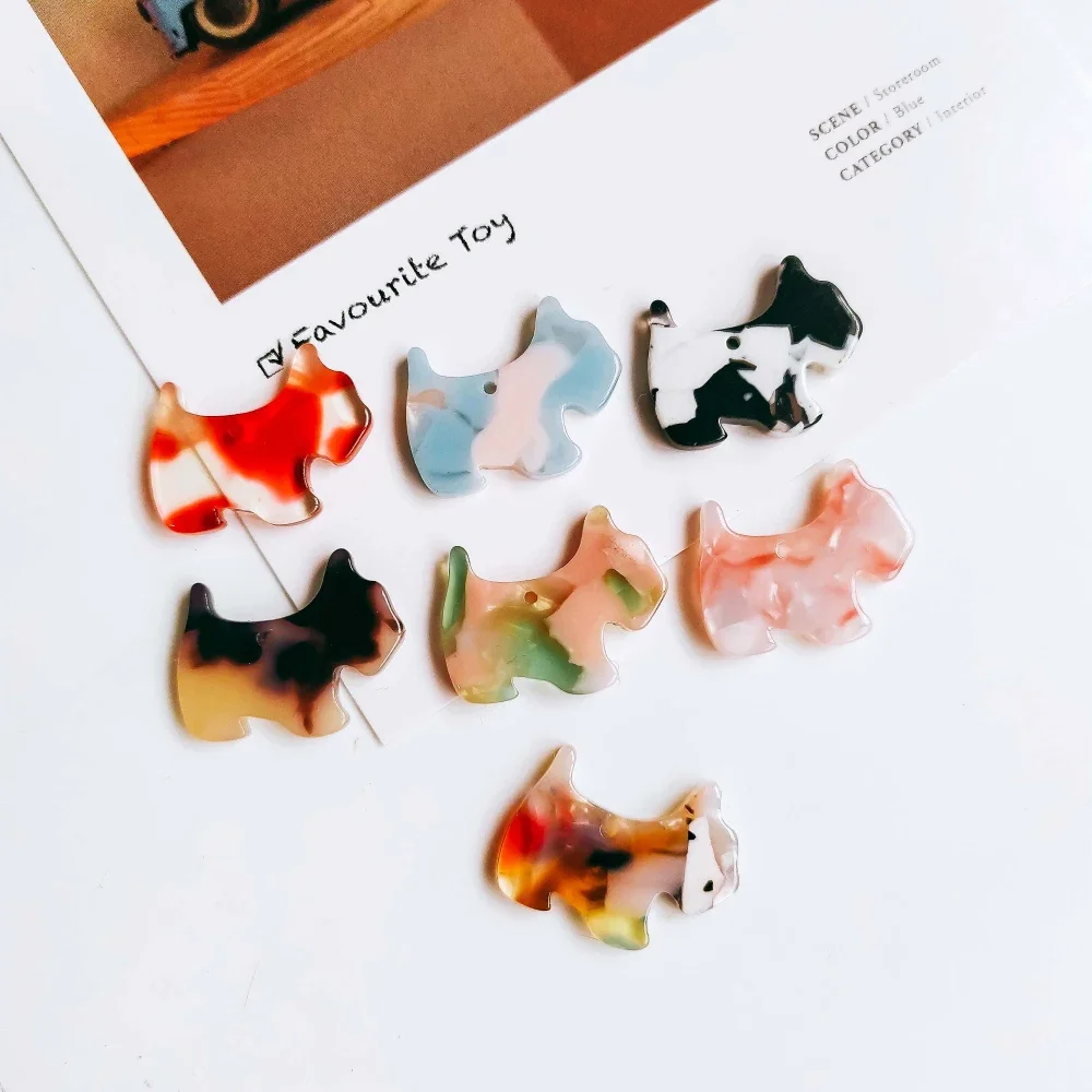 Dog Shape Resin Plastic Acetic Acid Eardrop Diy Material Pendant Necklace Earring Charms Jewelry Component 8pcs