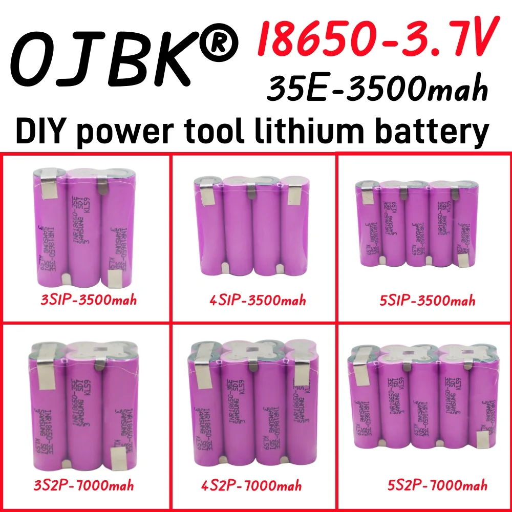 

Original 100% full capacity 20A 18650 35E 3500mAh 7000mAh 3S 4S 5S 12.6V 14.8V 18V DIY screwdriver battery welding battery pack