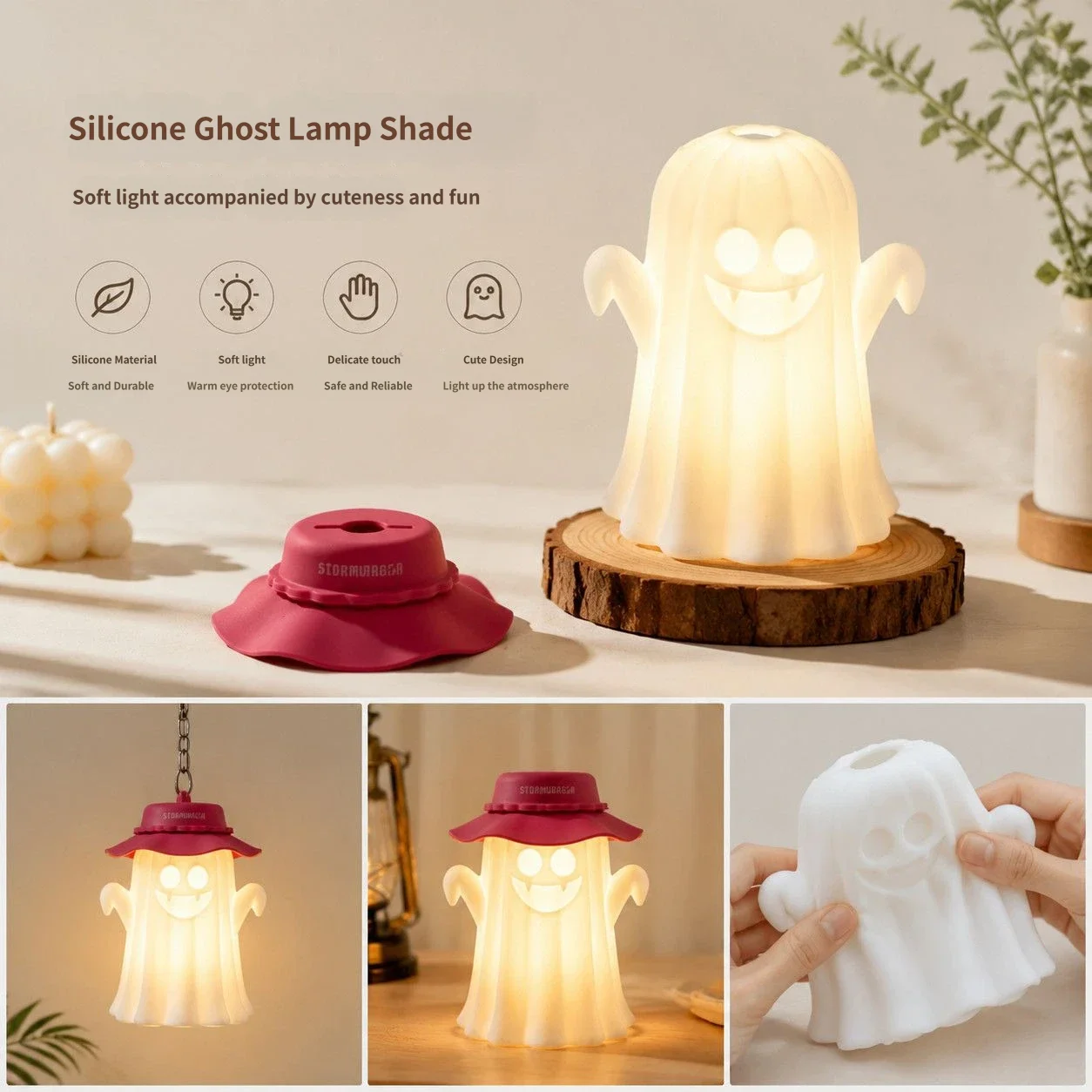 Cute Halloween Ghost Shape Silicone Camping Lantern Shade Goalzero/38Explore Lampshade Compatible With Various Camping Lights view 3