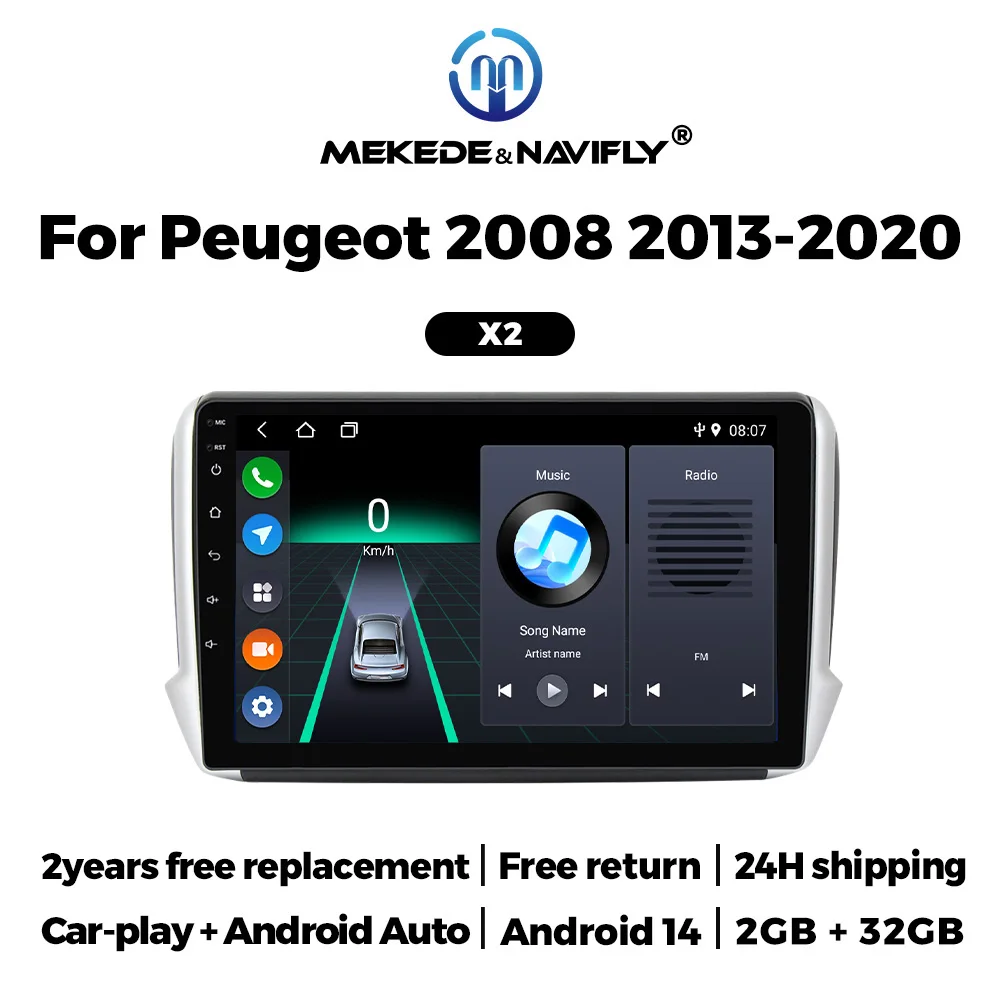 MEKEDE Android Touchscreen Auto Stereo für Peugeot 2008 208 Serie 2012 2013 2014 2015 2016 2017 2018 GPS Carplay 2 Din Radio