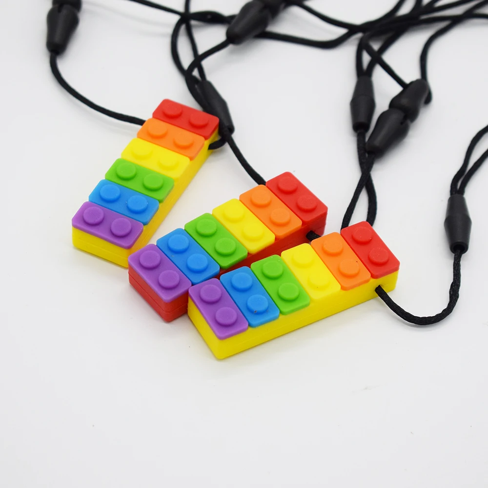 Sensory Chew Necklace Brick Chewy Kids Silicone Biting Pencil Topper Teether Toy, Silicone teether for children with autism