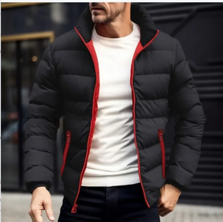 Men\'s solid color cotton jacket for autumn and winter in Europe and America fashionable simple and atmospheric cotton clothing