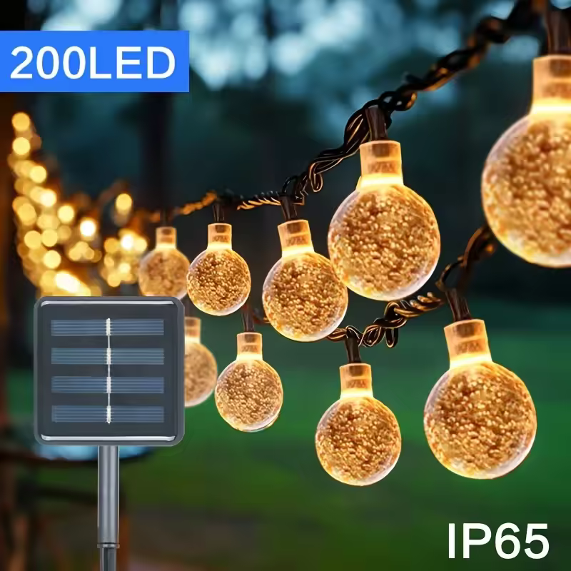 1 pacote 20/100/200 led globo de cristal luzes solares da corda, luzes exteriores solares, com 8 modos de iluminação, luz das decorações do dia das bruxas