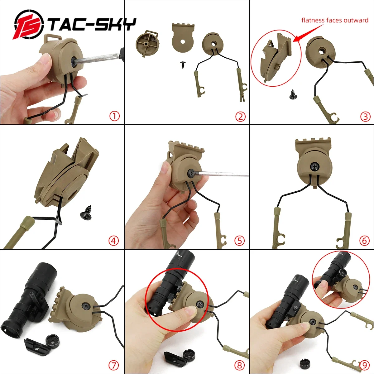 

TAC-SKY Tactical Light Mounting Accessories Compatible with PELTOR COMTAC Tactical Headset Helmet Mount ARC Rail Adapter