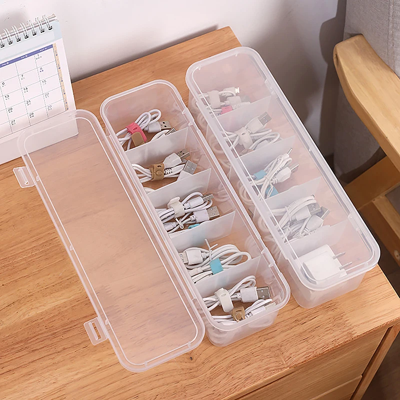 See-Through Charge Cable Organizer Box Data Cable Management Box USB Storage Box Small Desk Accessories Organizer and Storage