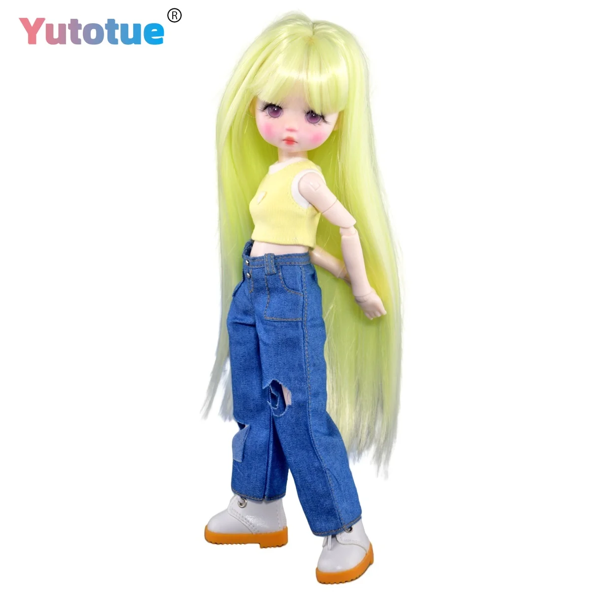 

YUTOTUE 30cm Height Cute Girl Doll with Vest Pants Shoes Straight Hair Full Set Lifelike Mini BJD Toy