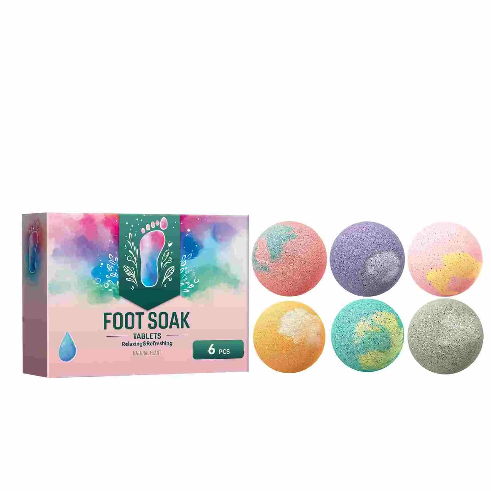 6Pcs Foot Bath Bomb, Foot Bath Bomb With Vegetable Oil, Spa Ball, For Cracked, Stubborn Foot Odor, Cleanse And Moisturize Feet