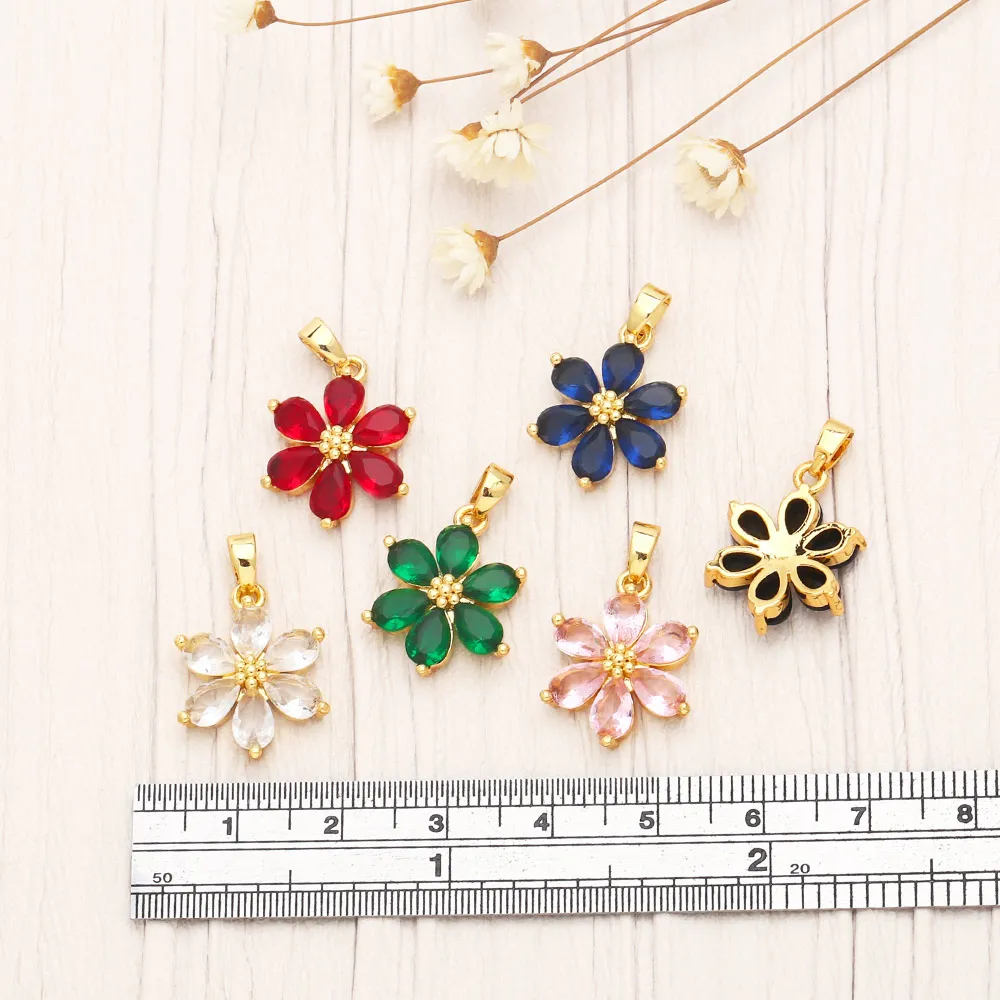 OCESRIO Multicolor CZ Flower Necklace Pendant Copper Gold Plated Crystal DIY Jewelry Making Component Wholesale Bulk pdta908