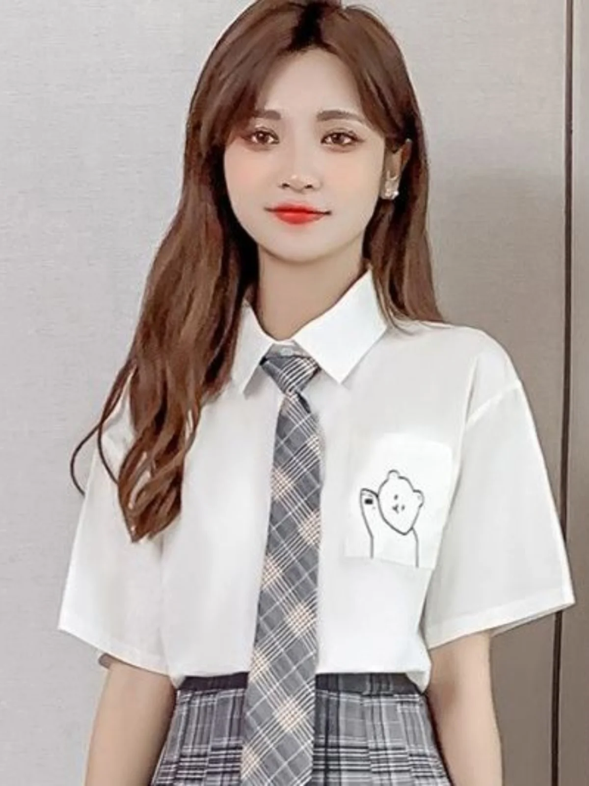 

Рубашка Sweet Style JK Uniform свободного кроя с принтом, женская летняя молодежная рубашка с принтом медведя, универсальная базовая рубашка с коротким рукавом