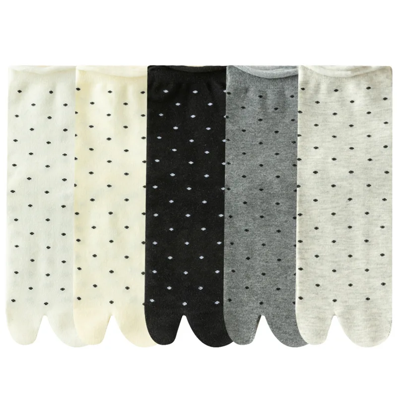5 пар женских носков с двумя носками, летние тонкие милые носки средней длины с раздельным носком, женские модные носки в горошек с закрученными краями