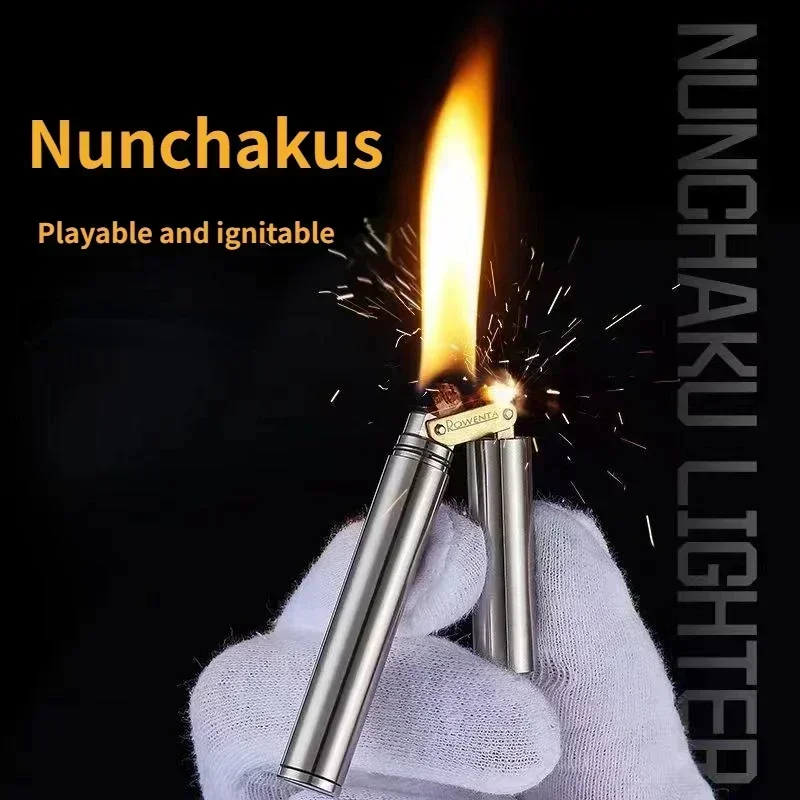 Nunchakus Lighter for Men Dad Husband Christmas Gift Vintage Lighter Nunchucks Kerosene Lighter Windproof Brass Stainless Steel