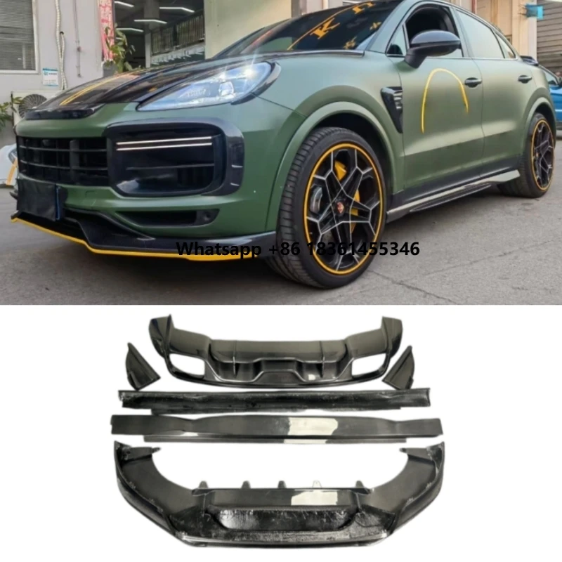 

For Cayenne 9Y0.1 9Y0.A 2018-2023 Carbon Fiber Front Lip Rear Diffuser Bumper Splitter Trunk Spoiler Side Skirt Body Kit