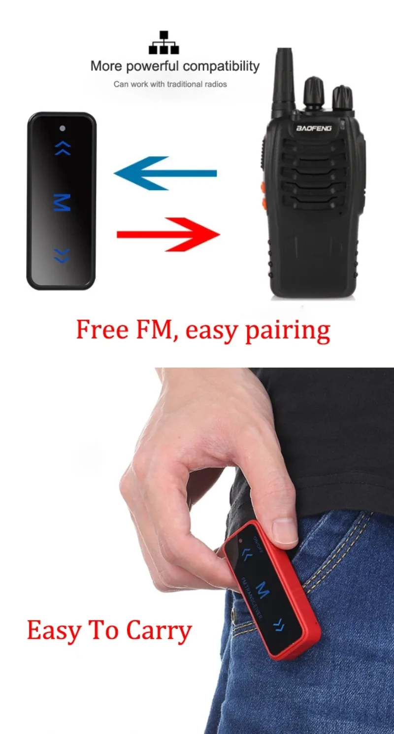 Ear Hook Mini Radio Walkie Talkie 2pcs Included Type C Fast Charing UHF 400-470MHz Transceiver Wireless Set for Bar Hotel Radio