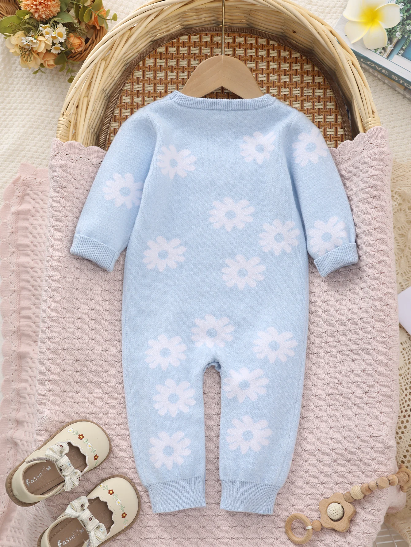 Little Daisy Baby Knitted Romper Newborn Long-Sleeve Onesie Baby One-Piece Sweater